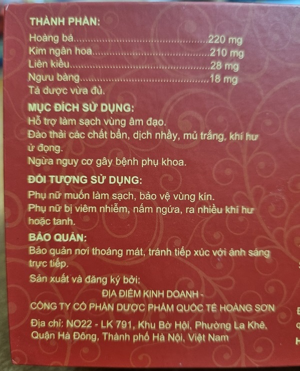 thành phần tiêu viêm nữ